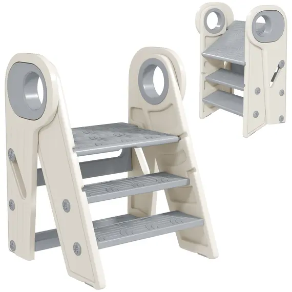 Buy Foldable and Adjustable Toddler Tower with Handle, Non-Slip, Grey