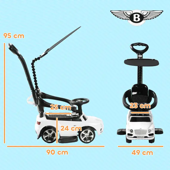 Buy Bentley Bentayga Licensed 3-in-1 Baby Push Car,  Ride on Car Sliding Car with Canopy, Horn Music - White, 3 image