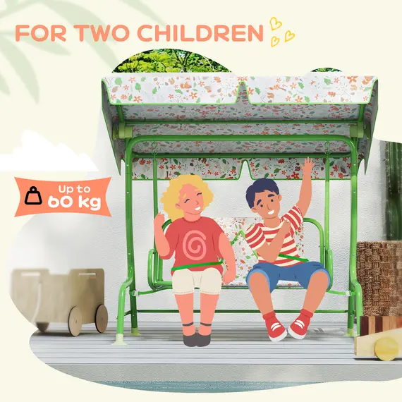 Buy Kids Garden Swing Chair with Adjustable Canopy, Safety Belt, 2 Seater Hammock Swing Bench for Patio, Porch, Green, 7 image