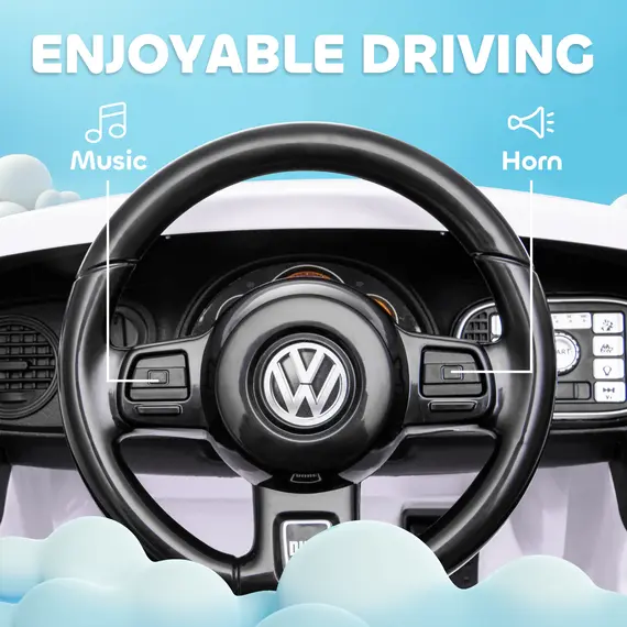 Buy Volkswagen Beetle Licensed 12V Ride on Car w/ Remote Control, Suspension Wheels, Soft Start, Lights, Music, White, 8 image