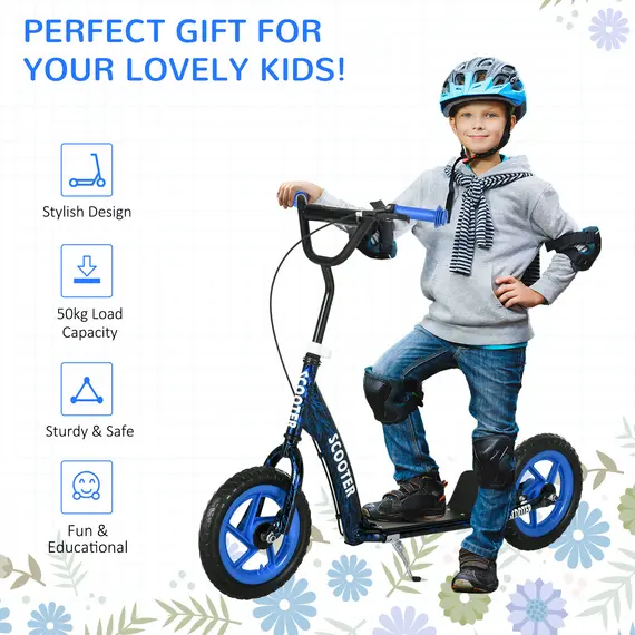 Buy Kids Scooter with Adjustable Handlebar, Children's Kick Scooter with Non-slip Footplate, Rear Brake, Kickstand, Blue, 7 image