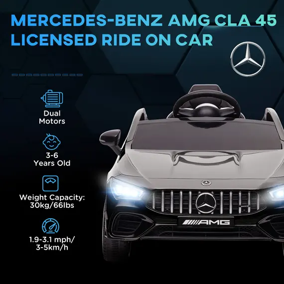 Buy Mercedes-Benz AMG CLA 45 Licensed 12V Kids Electric Car Ride on Car w/ Remote, Suspension Lights Music Horn - Black, 4 image