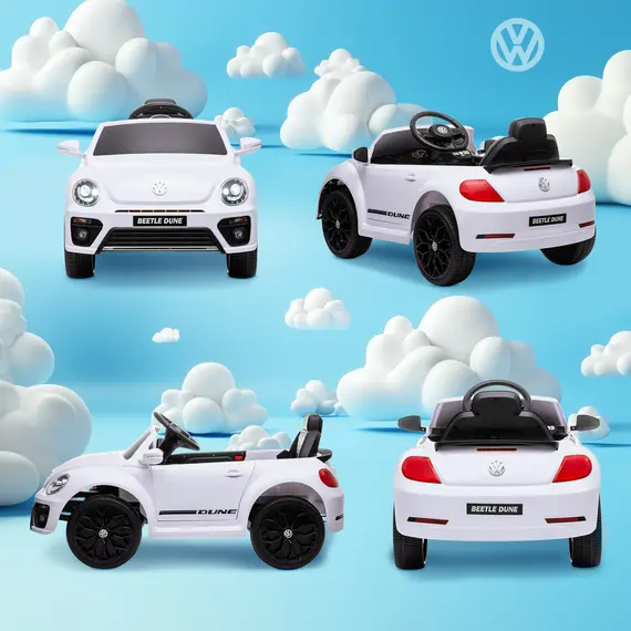 Buy Volkswagen Beetle Licensed 12V Ride on Car w/ Remote Control, Suspension Wheels, Soft Start, Lights, Music, White, 9 image