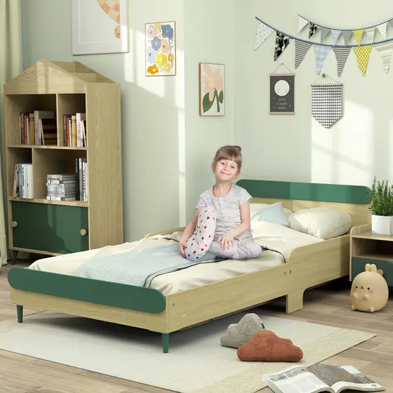 Buy Toddler Bed with Safety Rail, for Ages 3-10 Years, 195 x 103 x 60.5cm, Green, 2 image