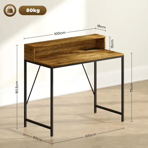 Buy 100cm Computer Desk with LED Lights and Power Outlets, Gaming Desk with Monitor Stand, Computer Table with Remote for Home Office Study, Rustic Brown, 3 image