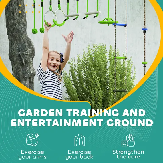 Buy Obstacle Course for Kids with 10PCs Slackline Kit, with Monkey Bars, Gym Rings, Rope Ladder, Nest Swing, Hanging Tray, 6 image