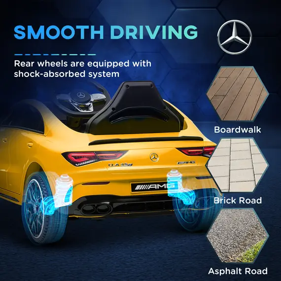 Buy Mercedes-Benz AMG CLA 45 Licensed 12V Kids Electric Car Ride on Car w/ Remote, Suspension Lights Music Horn - Yellow, 7 image