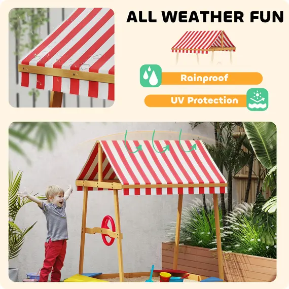 Buy Wooden Kids Sandpit Boat Style with Canopy, 4 Seats, Rudder, Bottom Liner, for Children 3-8 Years, Yellow, 5 image