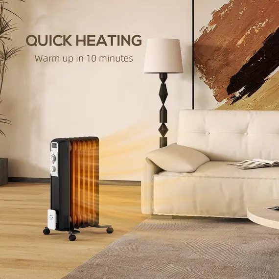 Buy 1.5kW Seven Fin Oil-Filled Radiator - Black, 5 image