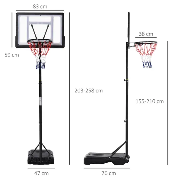 Buy 1.55-2.1m Basketball Hoop and Stand w/ Fillable Base, Wheels, 3 image