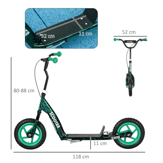 Buy Kids Scooter with Adjustable Handlebar, Children's Kick Scooter with Non-slip Footplate, Rear Brake, Kickstand, Green, 3 image
