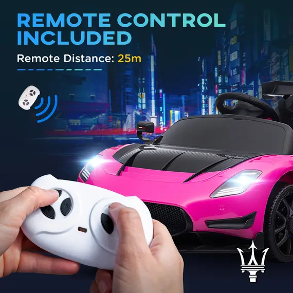 Buy Maserati GT2 Licensed 12V Kids Electric Ride on Car with 4 Suspension Wheels, Remote Control, Music, Horn, Lights, Pink, 8 image