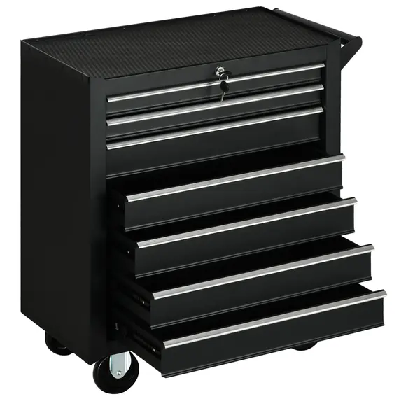 Buy 7-Drawer Rolling Tool Chest on Wheels, Lockable Tool Cabinet with Side Handle, Metal Tool Box Trolley for Garage, Workshop, Matte Black