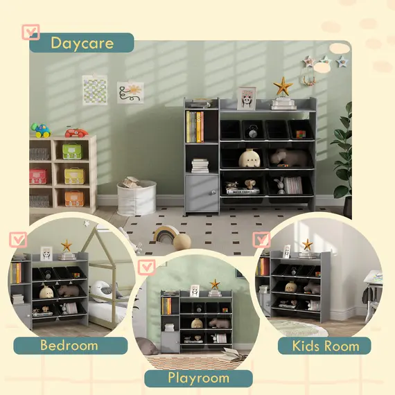 Buy Toy Storage Unit with 8 Removable Bins, Storage Shelves, Cabinet, Grey, 7 image