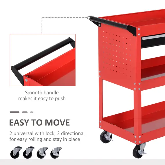 Buy 3-Tier Tool Trolley Cart Storage Shelf Roller Cabinet DIY Box Garage Workshop with Drawer Red, 4 image