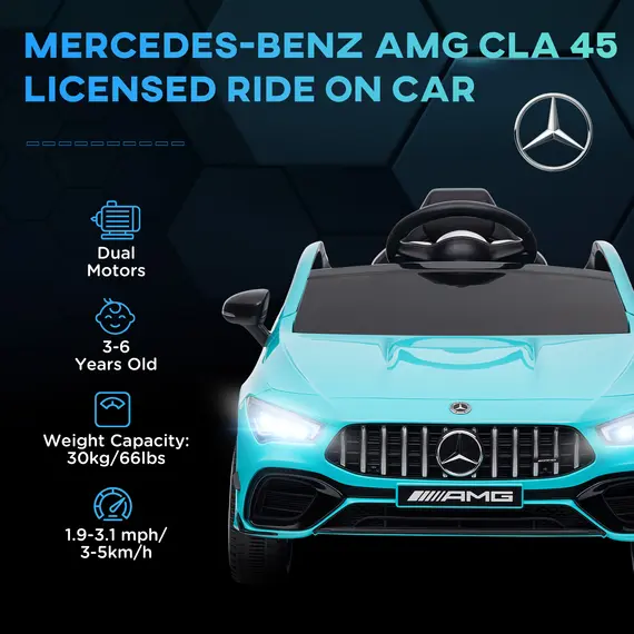 Buy Mercedes-Benz AMG CLA 45 Licensed 12V Kids Electric Car Ride on Car w/ Remote, Suspension Lights Music Horn - Light Blue, 4 image