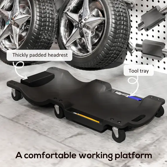 Buy Mechanic Vehicle Creeper, Under-Car Rolling Crawler Board, with Headrest, Wheels, Black, 5 image