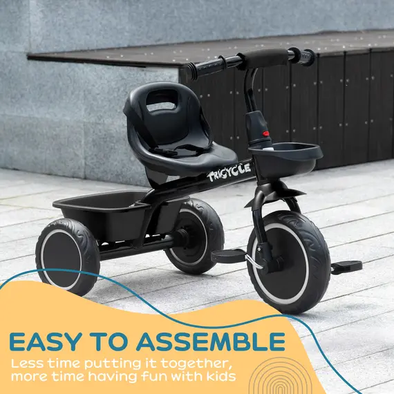 Buy Kids Trike for 2-5 Years with Adjustable Seat, Pedal, Baskets, Black, 6 image