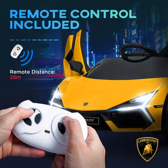 Buy Lamborghini Revuelto Licensed 12V Ride on Car w/ Butterfly Doors, Transport Wheels, Suspension, Remote Control, Yellow, 8 image