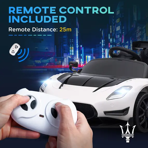 Buy Maserati GT2 Licensed 12V Kids Electric Ride on Car with 4 Suspension Wheels, Remote Control, Music, Horn, Lights, White, 8 image