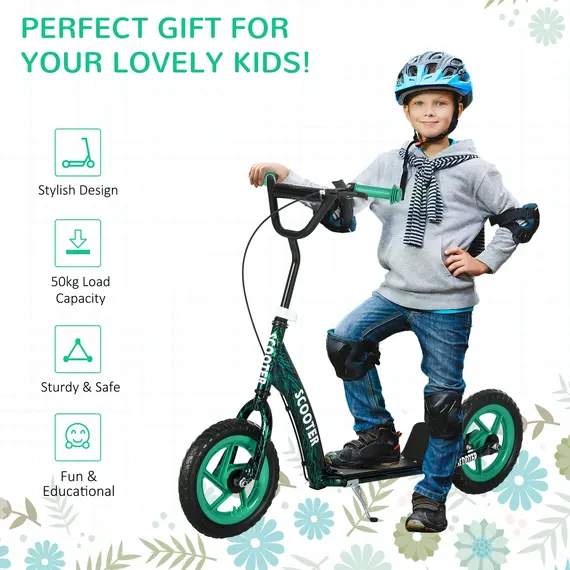 Buy Kids Scooter with Adjustable Handlebar, Children's Kick Scooter with Non-slip Footplate, Rear Brake, Kickstand, Green, 7 image