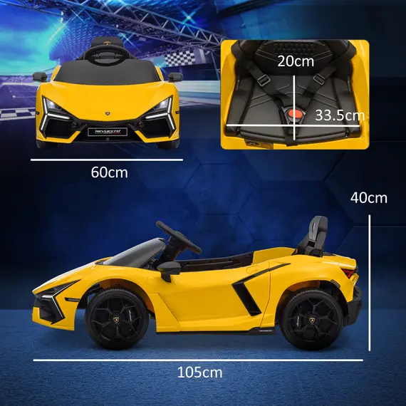 Buy Lamborghini Revuelto Licensed 12V Ride on Car w/ Butterfly Doors, Transport Wheels, Suspension, Remote Control, Yellow, 3 image