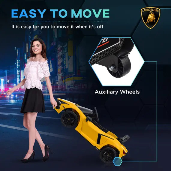 Buy Lamborghini Revuelto Licensed 12V Ride on Car w/ Butterfly Doors, Transport Wheels, Suspension, Remote Control, Yellow, 5 image