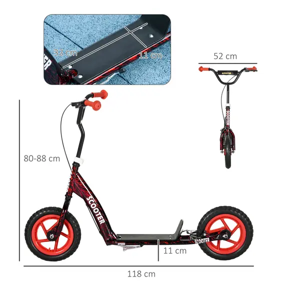 Buy Kids Scooter with Adjustable Handlebar, Children's Kick Scooter with Non-slip Footplate, Rear Brake, Kickstand, Red, 3 image