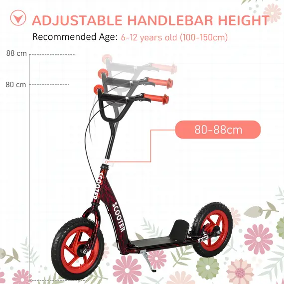 Buy Kids Scooter with Adjustable Handlebar, Children's Kick Scooter with Non-slip Footplate, Rear Brake, Kickstand, Red, 4 image
