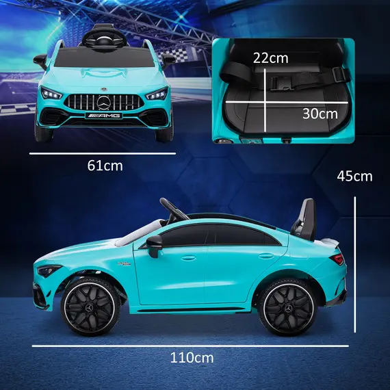 Buy Mercedes-Benz AMG CLA 45 Licensed 12V Kids Electric Car Ride on Car w/ Remote, Suspension Lights Music Horn - Light Blue, 3 image