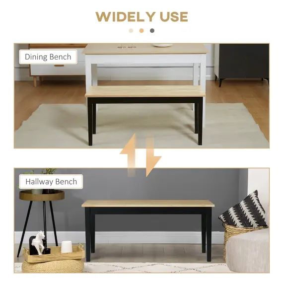 Buy 102 cm Wood Dining Bench for 2 People, Wooden Bench for Kitchen, Dining Room, Entryway, Black, 6 image