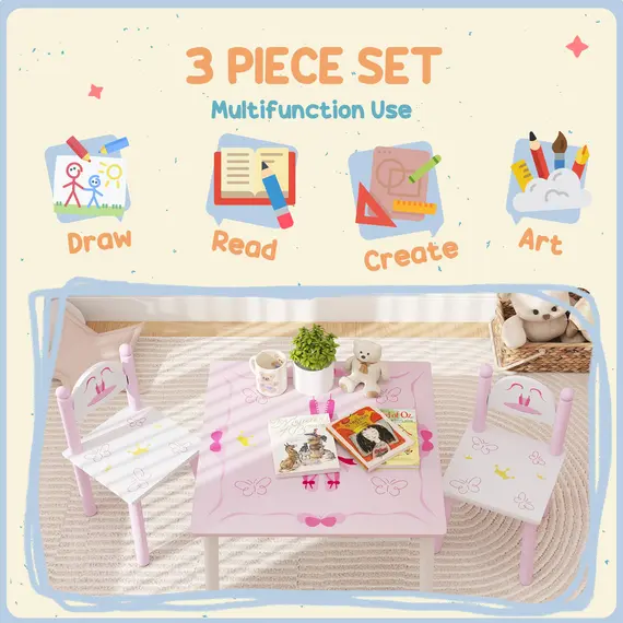 Buy Princess Design Kids Table and Chairs Set for Activity, Art, Drawing, Toddler Table and Chairs Set for Playroom, Nursery, 4 image