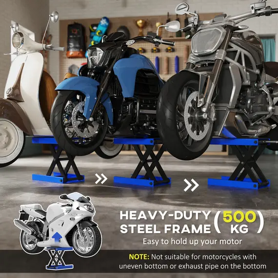 Buy 500KG Motorcycle Lift Scissor Jack, Height Adjustable Motorbike Stand with Anti-Slip Wide Deck, Heavy Duty Steel Motorbike Repair Lift Hoist Stand for Home Garage, Blue, 4 image