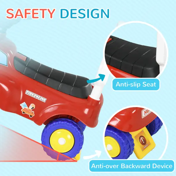 Buy Ride On Fire Truck Foot to Floor Design with Under Seat Storage, Steering Wheel, Music, Light, for 1.5-3 Years, Red, 7 image