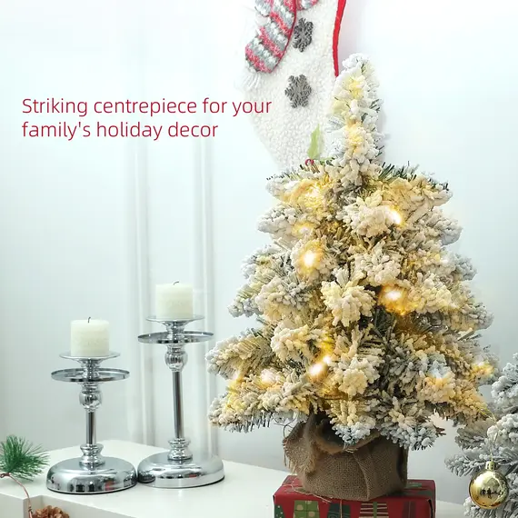 Buy 1.5ft Mini Artificial Christmas Trees with Lights Set of 2, Snow Flocked Tabletop Christmas Trees with Base, Battery Operated, Desktop Party Decoration, 4 image