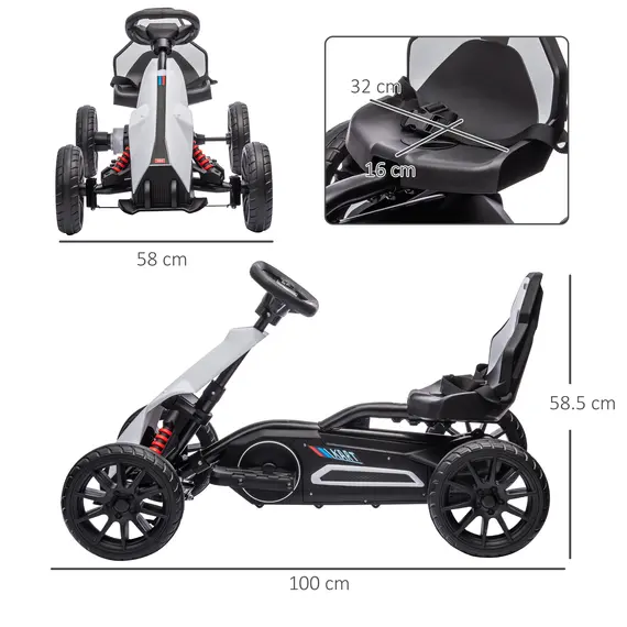Buy 12V Electric Go Kart for Kids, Ride-On Racing Go Kart with Forward Reversing, Rechargeable Battery, 2 Speeds, for Boys Girls Aged 3-8 Years Old - White, 3 image