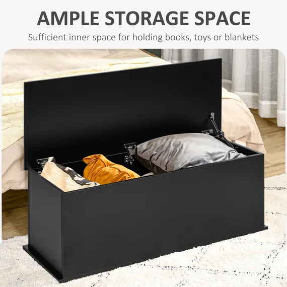 Buy 113L Storage Chest, Storage Box with Flip-Top Lid and 2 Safety Hinges, Storage Trunk for Living Room, Entryway, 100 x 40 x 40 cm, Black, 4 image