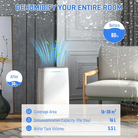 Buy 16L Multi-Mode Dehumidifier, with Wheels - White, 4 image