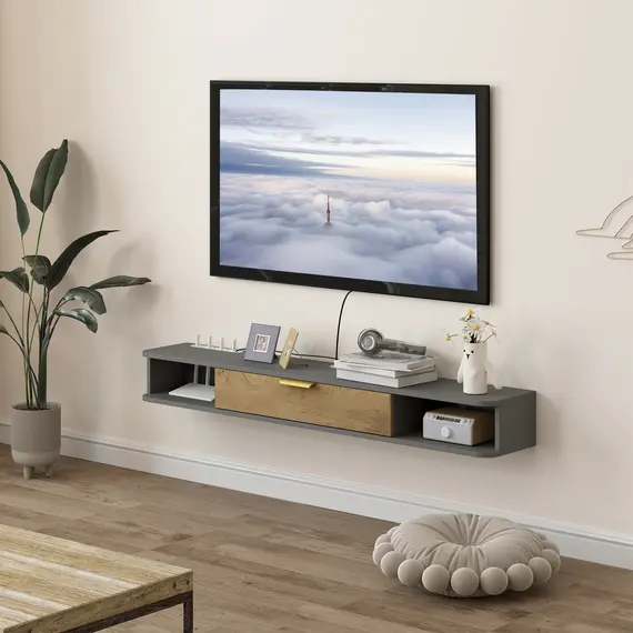 Buy 140 cm Floating TV Stand with Storage - Charcoal Grey, 2 image