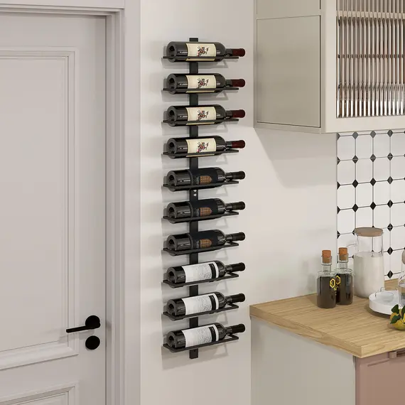 Buy 10-Tier Wall Mount Wine Rack, Steel Wall Wine Rack for 10 Wine Bottles, Wall Wine Display Rack for Kitchen, Dining Room, Home Bar, Black, 2 image