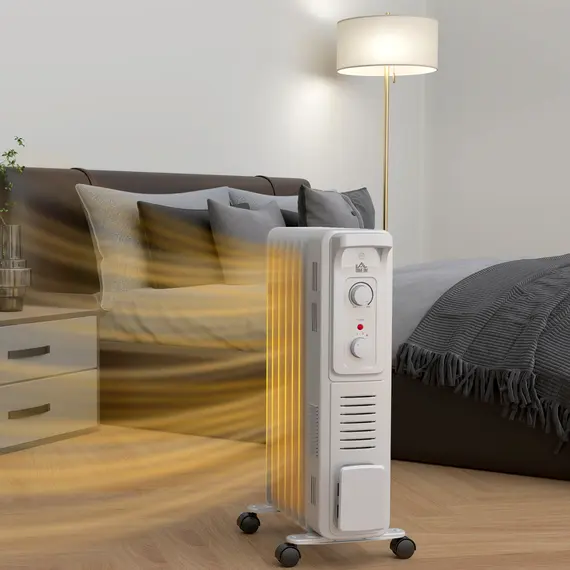 Buy 1500W Quiet Oil Filled Radiator, 7 Fin Energy Efficient Portable Electric Heater with 3 Heat Settings, Adjustable Thermostat, Safety Tip Over, Overheat Protection, for Home, White, 8 image
