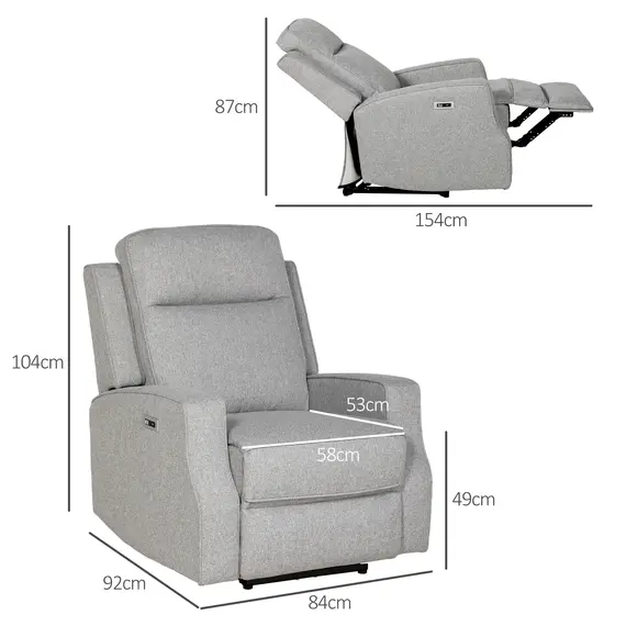 Buy 150° Electric Reclining Chair, with USB port and Footrest - Grey, 3 image