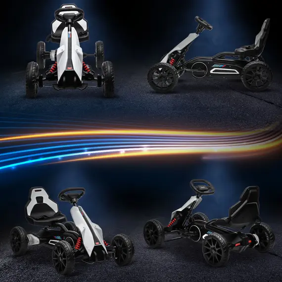 Buy 12V Electric Go Kart for Kids, Ride-On Racing Go Kart with Forward Reversing, Rechargeable Battery, 2 Speeds, for Boys Girls Aged 3-8 Years Old - White, 7 image