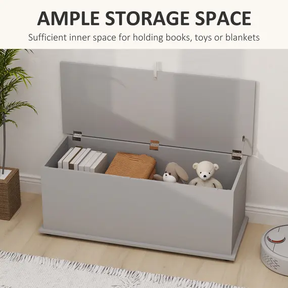 Buy 113L Storage Chest, Storage Box with Flip-Top Lid and 2 Safety Hinges, Storage Trunk for Living Room, Entryway, 100 x 40 x 40 cm, Grey, 4 image