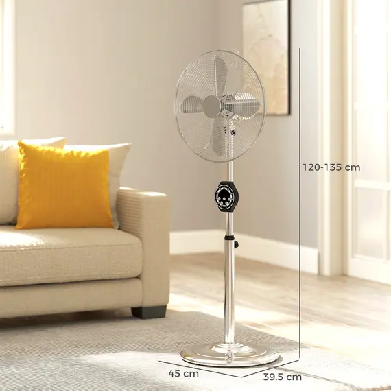 Buy 18" Metal Pedestal Fan with Oscillating, Adjustable Height - Silver Tone, 3 image