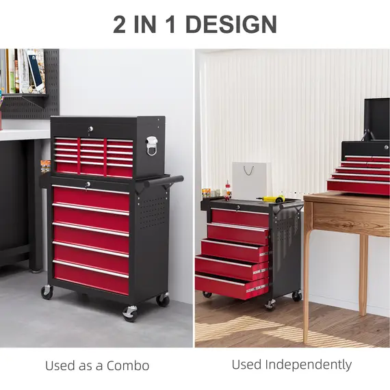 Buy 19 Drawer, Two-Part Tool Storage Chest on Wheels - Red, 5 image