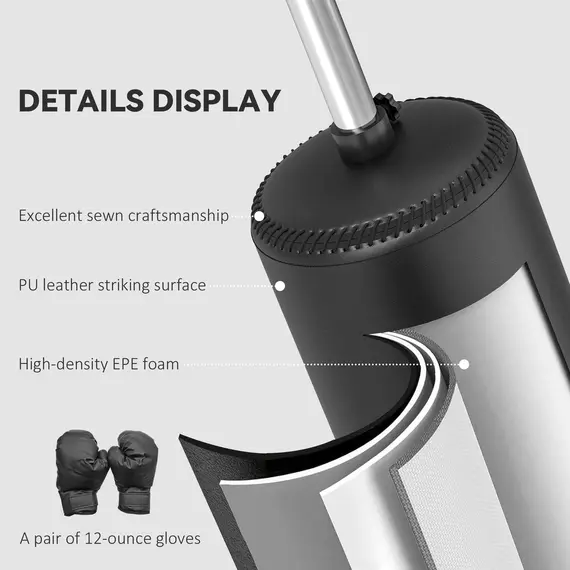 Buy 155-205cm 3-IN-1 Freestanding Boxing Punching Bag Stand, Boxing Speed Trainer with Rotating Flexible Arm, Speed Ball, Fillable Base, Black, 5 image