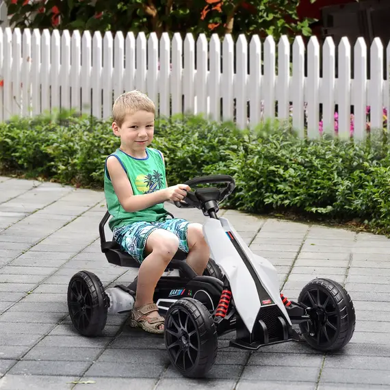 Buy 12V Electric Go Kart for Kids, Ride-On Racing Go Kart with Forward Reversing, Rechargeable Battery, 2 Speeds, for Boys Girls Aged 3-8 Years Old - White, 2 image
