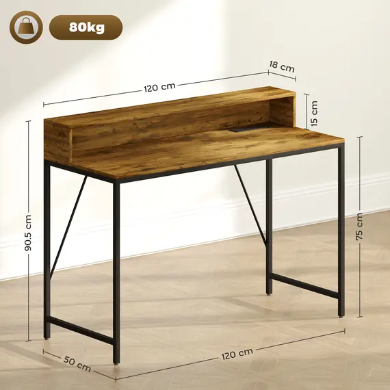 Buy 120cm Computer Desk with LED Lights and Power Outlets, Gaming Desk with Monitor Stand, Computer Table with Remote for Home Office Study, Rustic Brown, 3 image