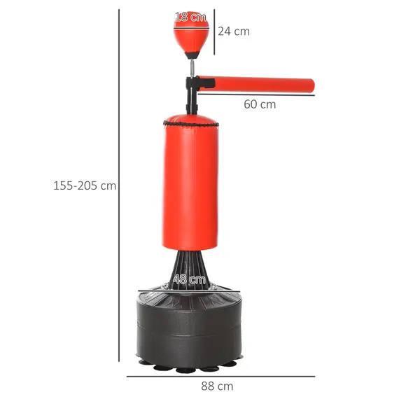 Buy 155-205cm 3-IN-1 Freestanding Boxing Punching Bag Stand, Boxing Speed Trainer with Rotating Flexible Arm, Speed Ball, Fillable Base, Red, 3 image